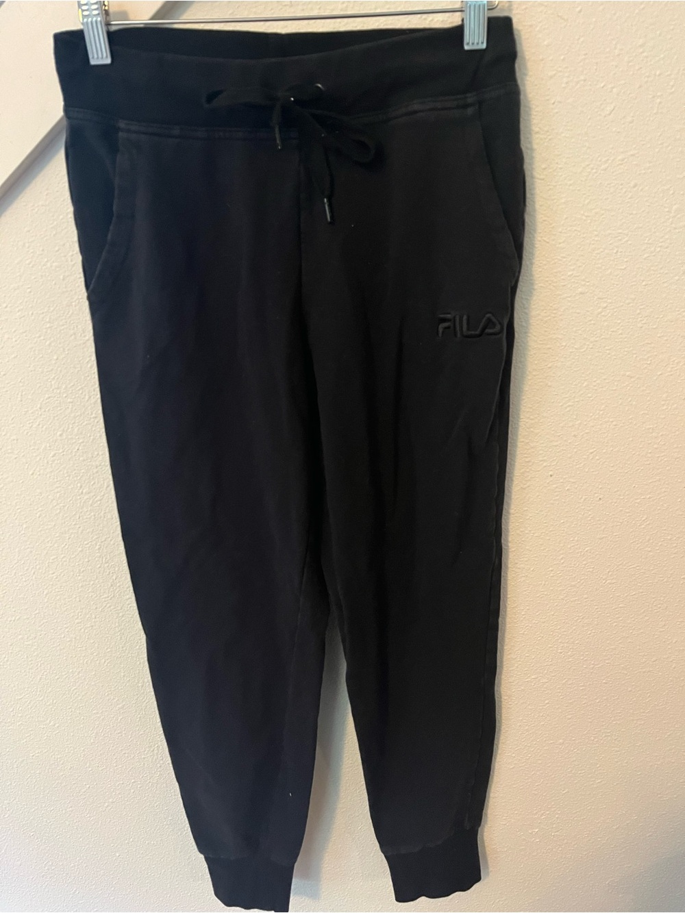Fila Men's Black Joggers with Drawstring and Ribbed Cuffs